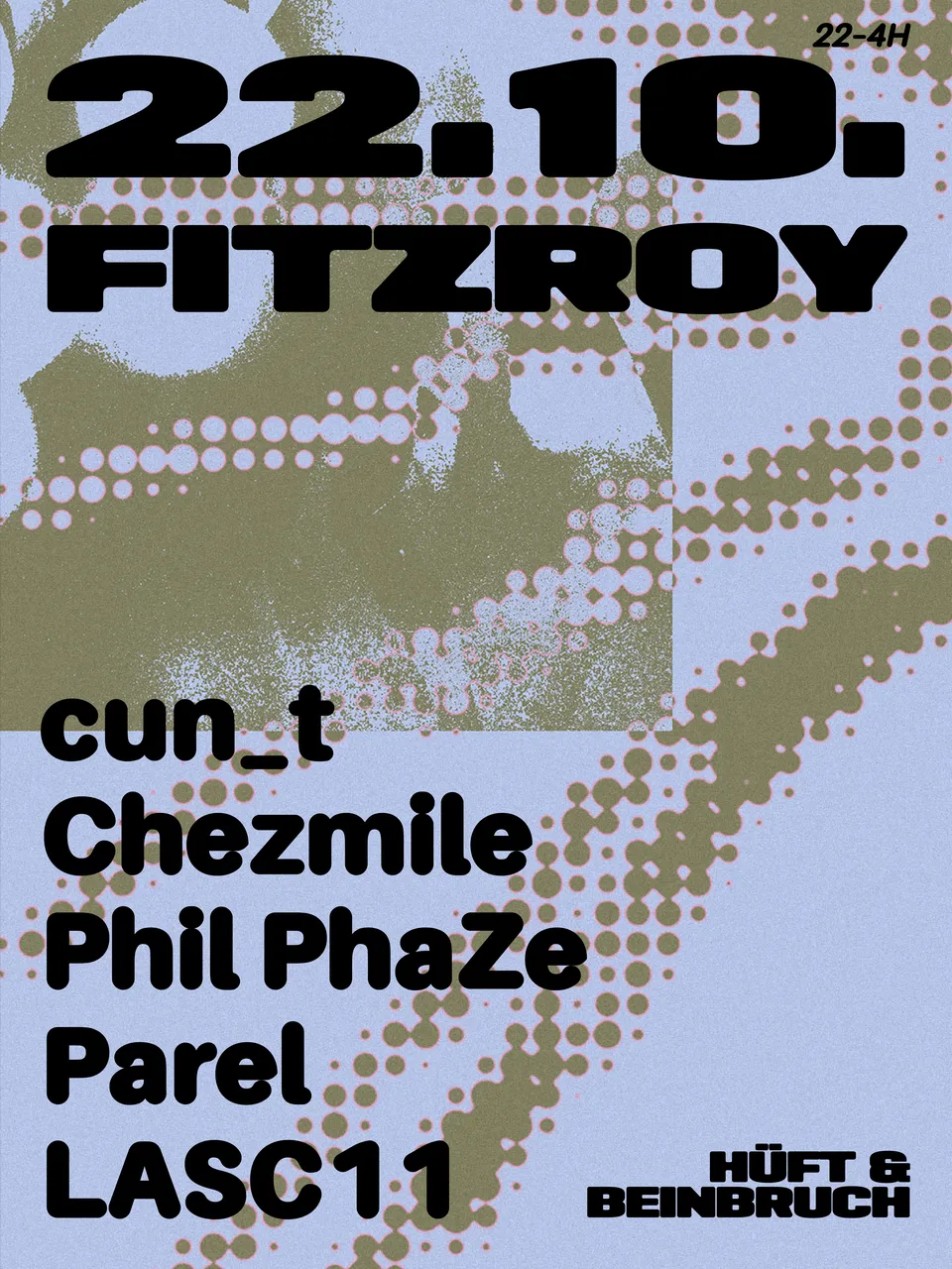 Flyer: 22.10. Fitzroy, 22–4h, mit cun_t, Chezmile, Phil PhaZe, Parel und LASC11